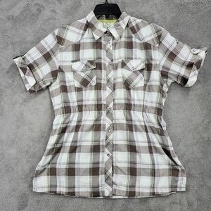 Mckinley Blouse Womens XXL Short Sleeve Plaid Pearl Snaps Top Elastic Waist